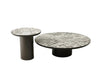 Prado ceramic coffee table and side table with ceramic tops and varying diameters