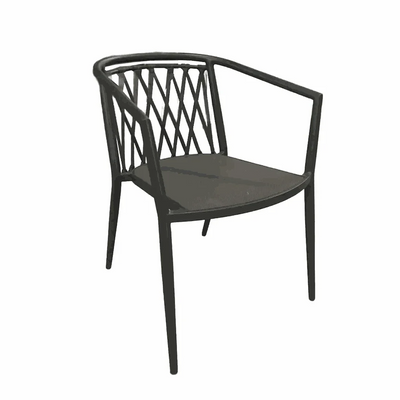 Quay Outdoor Dining Chair with black woven backrest and modern metal frame