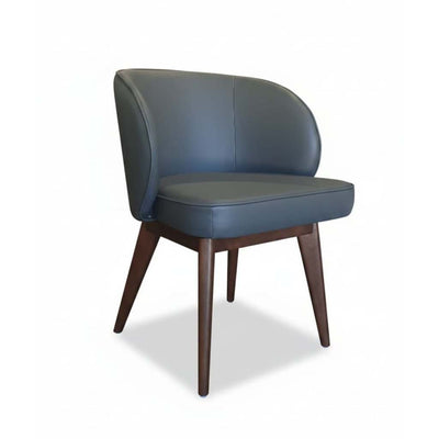 Quinn Leather Swivel Chair in grey Oslo leather with walnut stained rubberwood legs