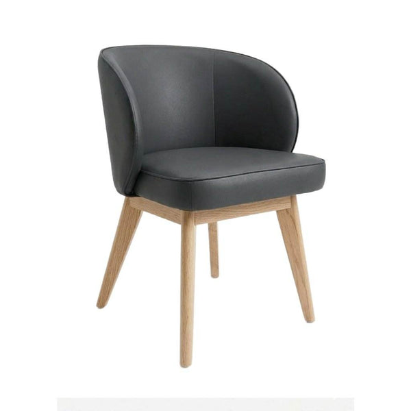 Quinn Leather Swivel Chair in grey Oslo leather with rubberwood walnut stain legs
