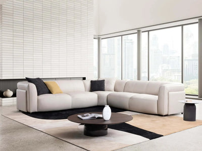Roso 5 Seater Corner Sofa in beige leather with modern L-shaped design in bright living room