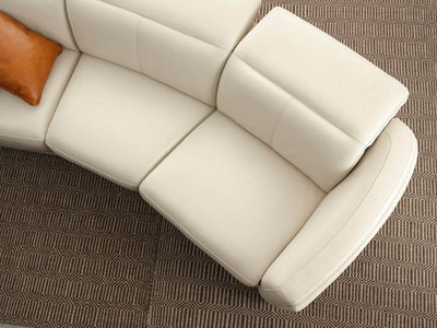Royale 3 Seater Curved Recliner Sofa in cream leather, showcasing stylish design and plush seating.