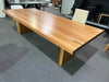 Salta wormy chestnut Australian made dining table with slight base damage on clearance sale