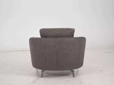 Saphyre Swivel Chair in gray fabric with a sleek, curved silhouette and swivel base.