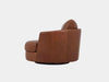 Saphyre 1 Seater Sofa in brown leather, showcasing its sleek, curved design.
