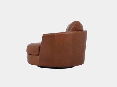 Saphyre Swivel Chair in brown leather with curved design and swivel base.