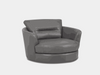 Saphyre 1 Seater Sofa in grey leather with curved silhouette, modern armchair design.
