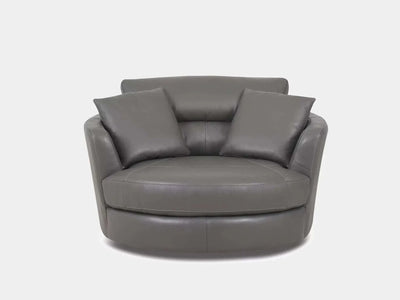 Saphyre Swivel Chair in luxurious leather with sleek curved design providing elegant comfort.