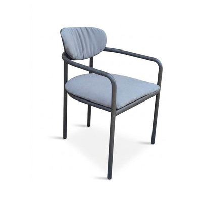 Scotland Outdoor Dining Chair with charcoal aluminium frame and light grey cushioned fabric seat and backrest