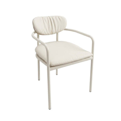 Scotland Outdoor Dining Chair with white cushioned seat and backrest, curved white metal frame, and modern design.
