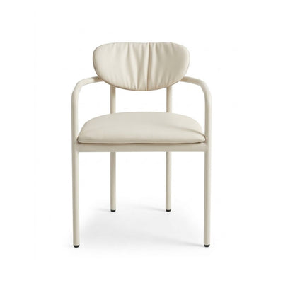 Scotland Outdoor Dining Chair with cream weather-resistant fabric and cream aluminium frame, cushioned seat and curved backrest for comfort.