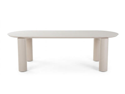Scotland Outdoor Ceramic Table with sand-coloured ceramic top and matching rounded cylindrical legs in smooth matte finish.