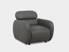 Sequence Leather Armchair with padded back and armrests in dark finish.
