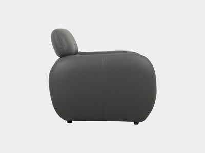 Sequence Leather Armchair, side view, sleek dark leather design.