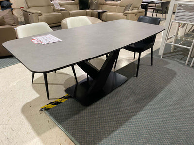 Seville dining table with black base and grey top in showroom Black November Sale at Taste Furniture Adelaide