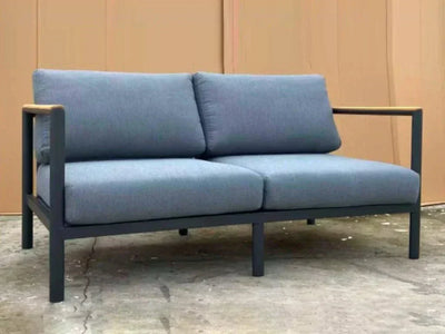 Sierra Outdoor Lounge - 2 Seater Sofa with heavy-duty aluminum frame and gray cushions