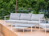 Sierra 3 Seater Outdoor Sofa with durable aluminum frame and grey cushions on patio deck.