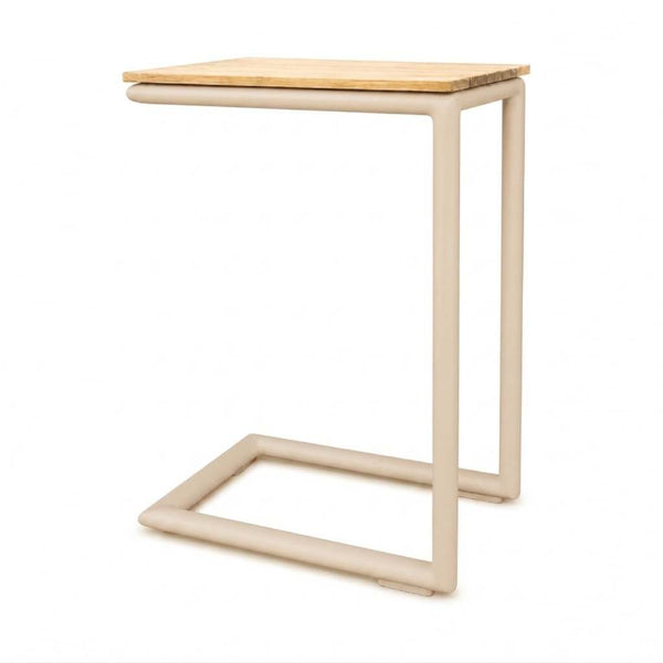 Sierra Outdoor Teak C Side Table with teak wood top and charcoal powder-coated aluminium frame