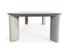 Sierra Outdoor Ceramic Coffee Table with a light grey ceramic top and matching curved aluminium frame legs