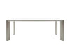Sierra Outdoor Ceramic Dining Table with a smooth travertine-coloured 6mm ceramic top and sand-coloured frame legs