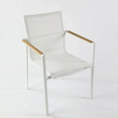 Sierra Outdoor Sling Dining Chair with powder-coated aluminum frame and white French Batyline sling fabric