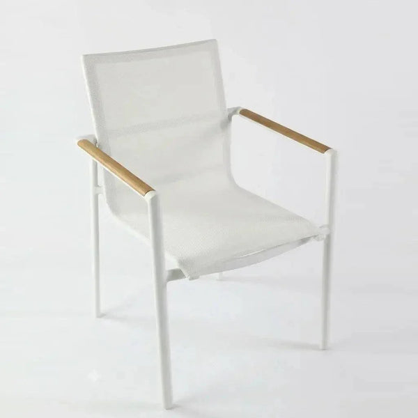 Sierra Outdoor Sling Dining Chair with powder-coated aluminum frame and white French Batyline sling fabric