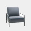 Harvey Leather Armchair in gray with sleek design and metal frame.