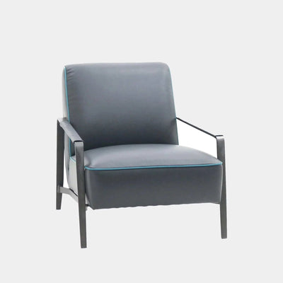 Harvey Leather Armchair in gray with sleek design and metal frame.