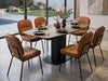 Soho extendable ceramic top dining table with white marble finish and powder-coated steel base