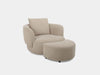 Beige Sussex 1.5 Seater Sofa with matching ottoman in contemporary rounded design