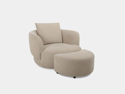 Beige Sussex 1.5 Seater Sofa with matching ottoman in contemporary rounded design