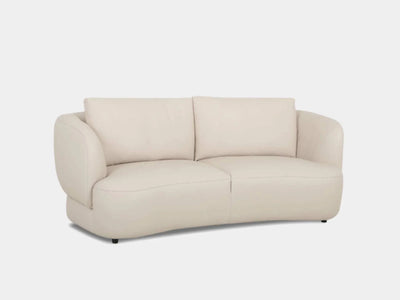 Sussex 2.5 Seater Curved Sofa in cream leather with soft sculptural design and rounded arms for modern comfort