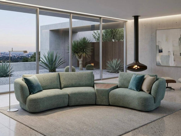 Sussex 4 Seater Curved Sofa with integrated wedge console and modular design at Taste Furniture Adelaide