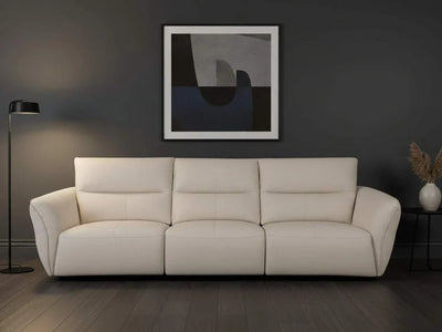 Swan Lily 3.75 Seater Leather Sofa in brown with detailed dimensions and leather upholstery