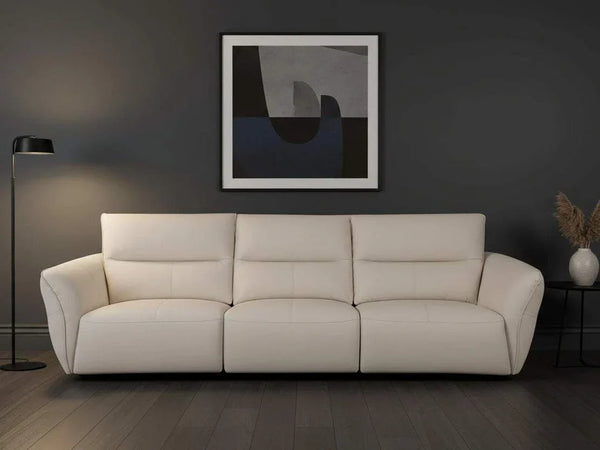 Swan Lily 3.75 Seater Leather Sofa in brown with detailed dimensions and leather upholstery