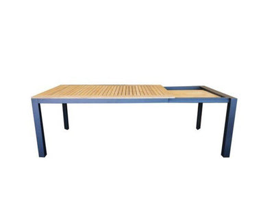 Tahini Outdoor Extendable Teak Dining Table with premium A Grade teak slats and aluminum frame.