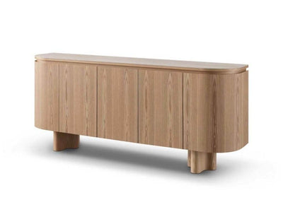 Tellaro Buffet with 6mm ceramic top and ash veneer, modern wooden sideboard with rounded edges