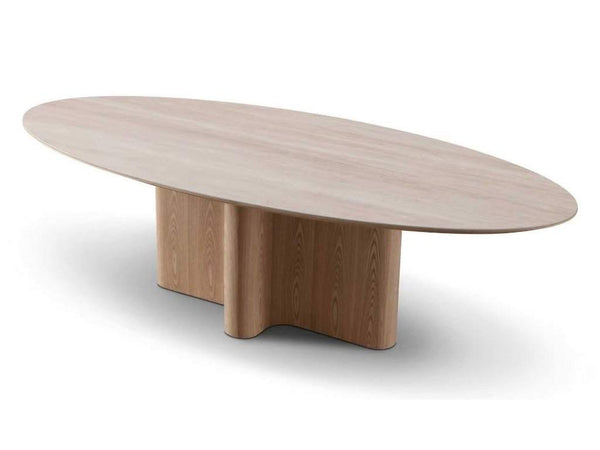 Tellaro Ceramic Dining Table with 6mm ceramic top and ash veneer base in oval shape