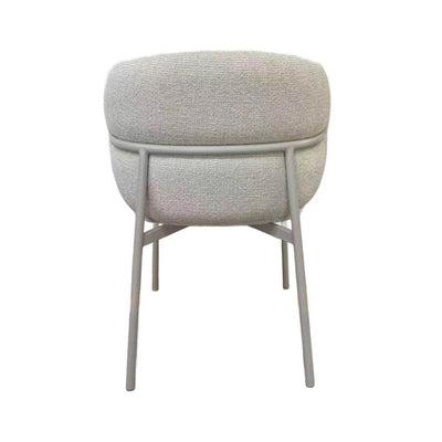 Modern Theo Dining Chair with matte grey steel frame and ecru fabric upholstery