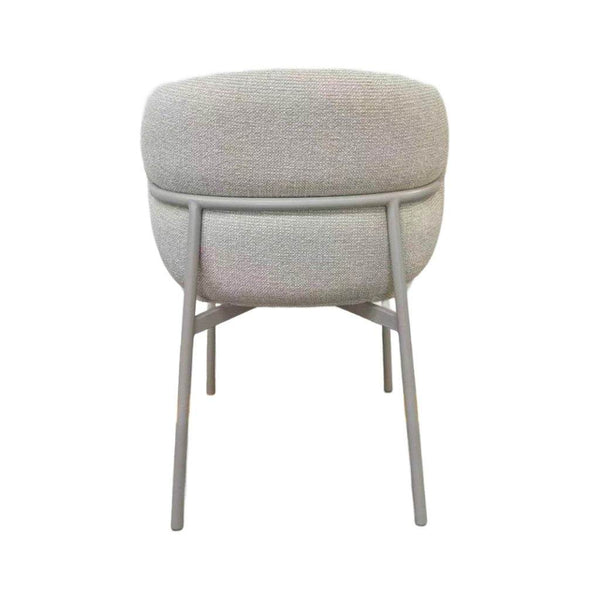 Modern Theo Dining Chair with matte grey steel frame and ecru fabric upholstery