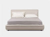 Todd Bed Frame in premium fabric with curved edges and upholstered design, showcasing a modern and minimalistic style.