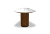 Toledo Ceramic Outdoor Dining Table with oval ceramic top and solid teak cylindrical base, weather-resistant and durable for outdoor use.