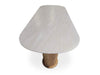 Toledo Outdoor Teak & Ceramic Bar Table with cream marble-effect ceramic top and fluted natural teak pedestal base