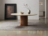 Toledo Teak & Ceramic Round Dining Table with ceramic top and solid teak slatted pedestal base