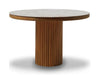 Toledo Teak & Ceramic Round Dining Table with ceramic top and solid teak slatted pedestal base