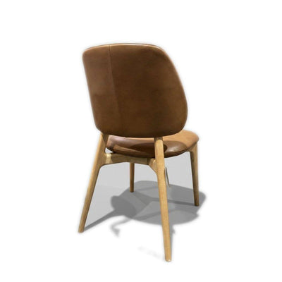 Trent Leather Dining Chair in camel tan leather with rubberwood legs and clear polished finish