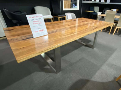 Tribeca dining table with solid Marri timber top and stainless steel legs on clearance sale priced at $999