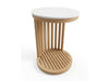 Tribu Outdoor Round C-Side Table with solid teak frame and ceramic top
