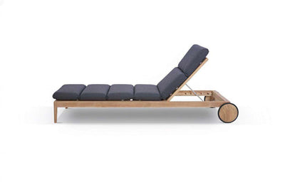 Unley A-Grade Teak Sun Lounger with adjustable backrest, Sunbrella cushions, quick dry foam, and teak frame with wheels for outdoor use