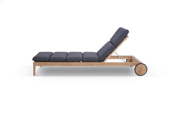 Unley A-Grade Teak Sun Lounger with adjustable backrest, Sunbrella cushions, quick dry foam, and teak frame with wheels for outdoor use